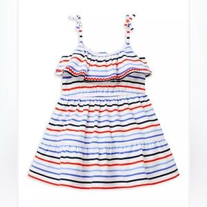 Brand New Janie & Jack Girls Striped Ruffle Dress With Bow Straps, Size 3, NWT